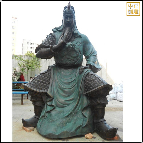 大型鑄銅關公坐像捋胡子雕塑